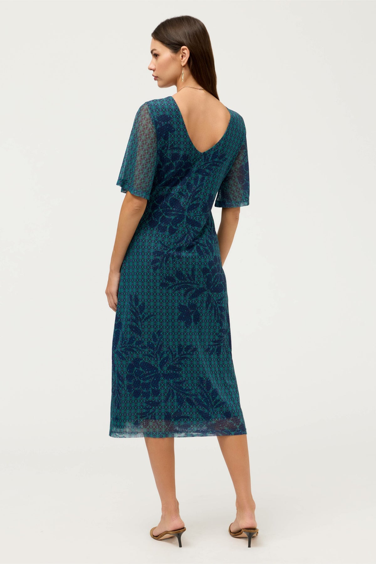 DOUBLE V-NECK MESH MIDI DRESS