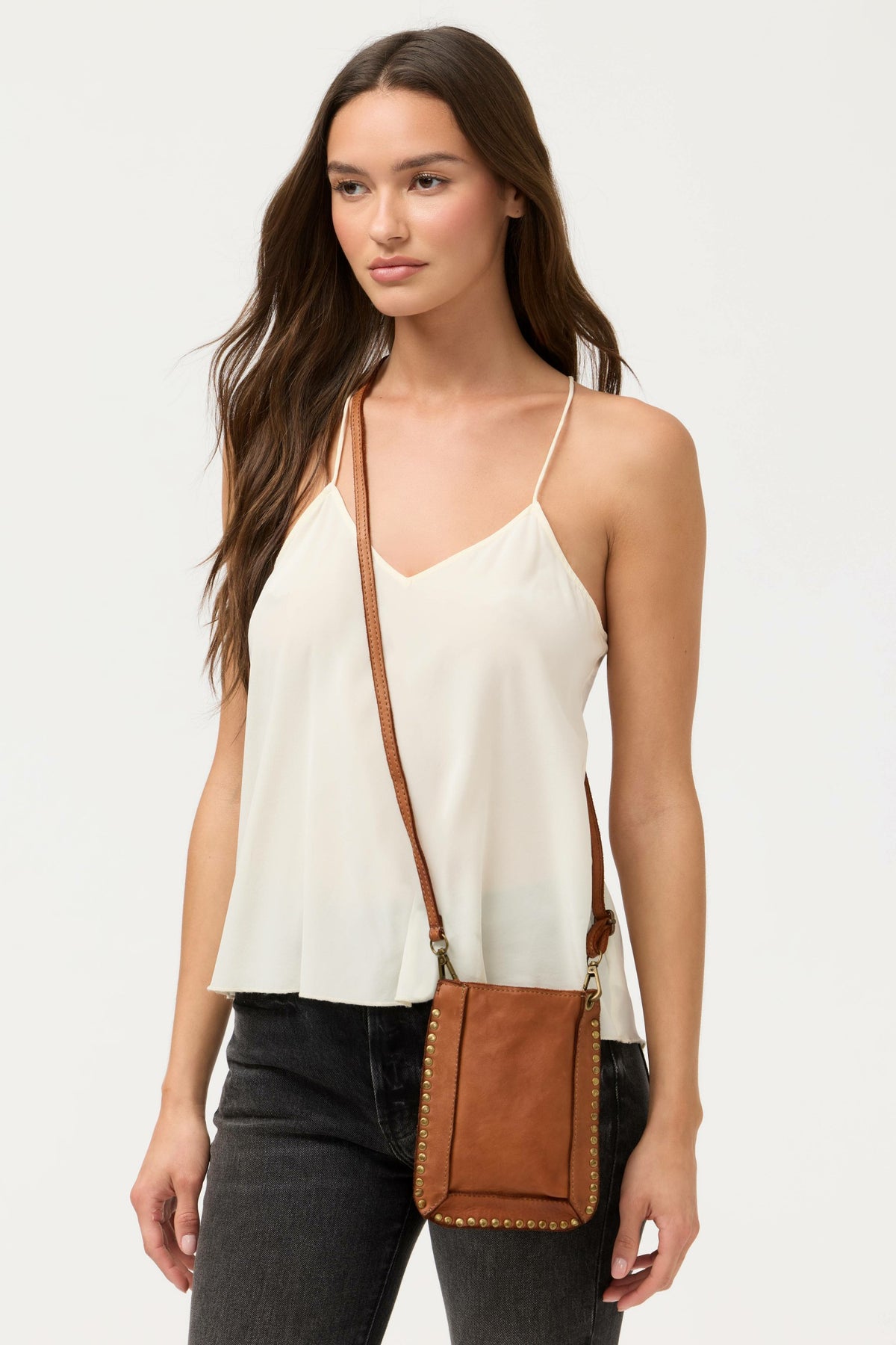 ITALIAN LEATHER STUDDED CELL PHONE CROSSBODY
