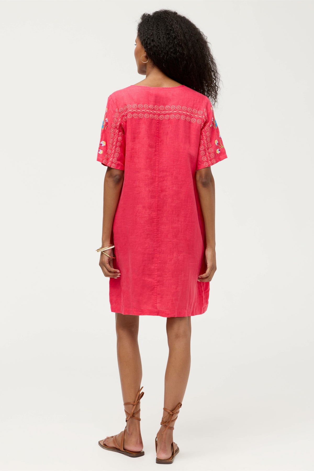 SEAMED BUTTON NECK LINEN DRESS