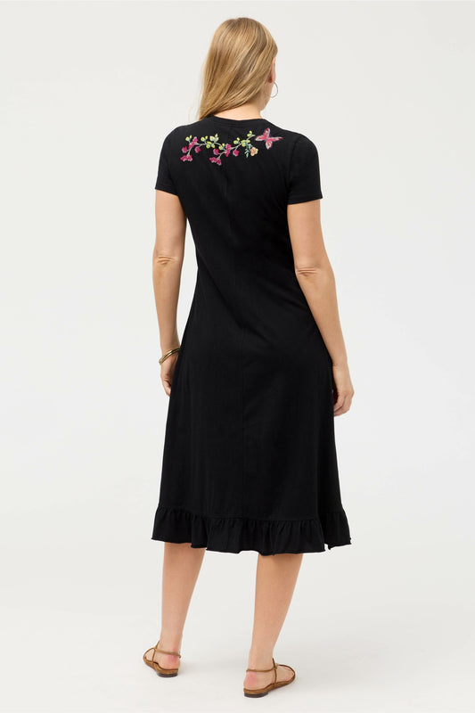 ELBOW SLEEVE RUFFLE DRESS
