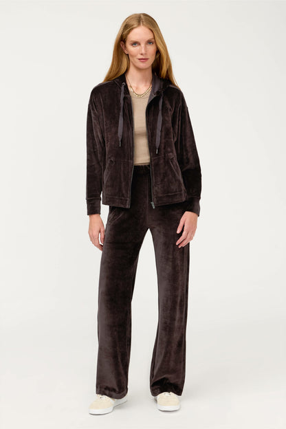 ESSENTIALS VELOUR LONG SLEEVE ZIP FRONT HOODIE