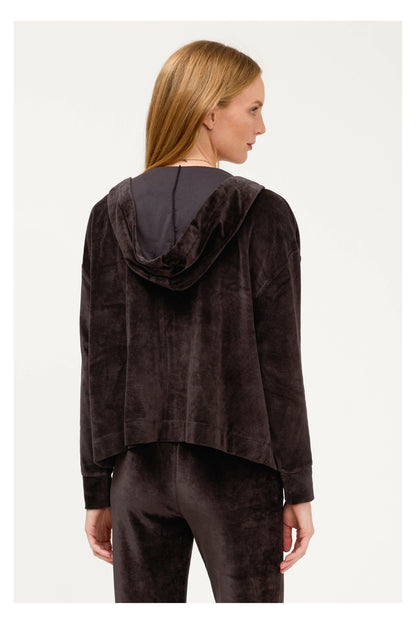ESSENTIALS VELOUR LONG SLEEVE ZIP FRONT HOODIE