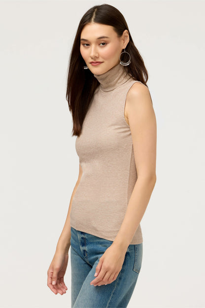 ESSENTIALS SOFT TOUCH METALLIC SLEEVELESS TURTLENECK