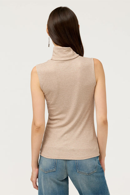 ESSENTIALS SOFT TOUCH METALLIC SLEEVELESS TURTLENECK