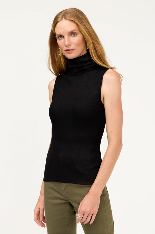 ESSENTIALS SOFT TOUCH METALLIC SLEEVELESS TURTLENECK