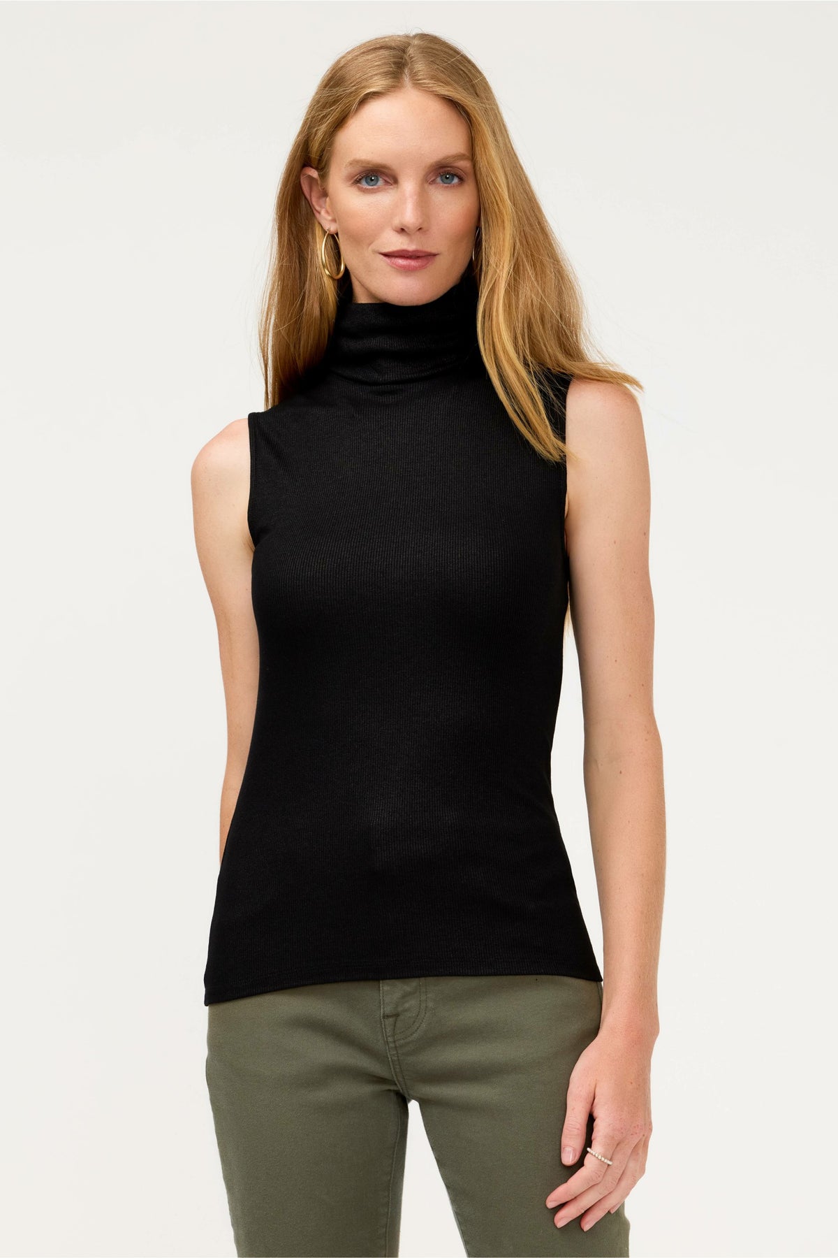 ESSENTIALS SOFT TOUCH METALLIC SLEEVELESS TURTLENECK