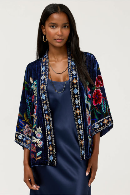VELVET CROPPED KIMONO