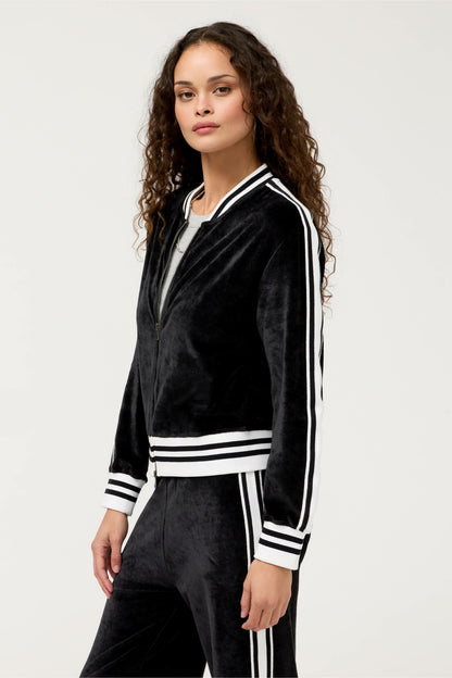 VELOUR ZIP BOMBER WITH STRIPE DETAIL