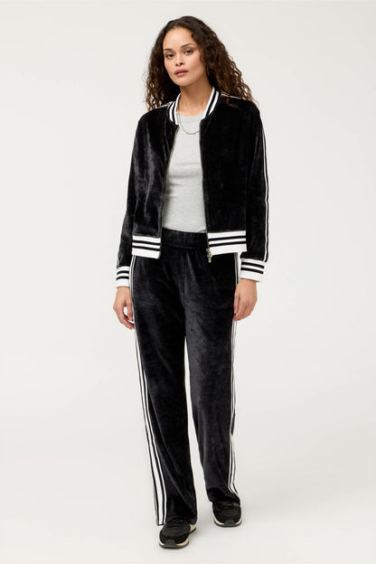 VELOUR ZIP BOMBER WITH STRIPE DETAIL