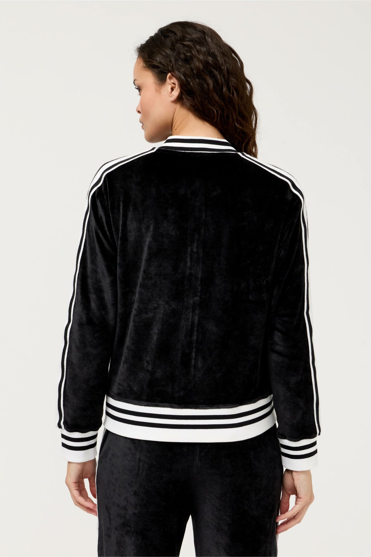 VELOUR ZIP BOMBER WITH STRIPE DETAIL