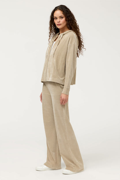 ESSENTIALS VELOUR LONG SLEEVE ZIP FRONT HOODIE