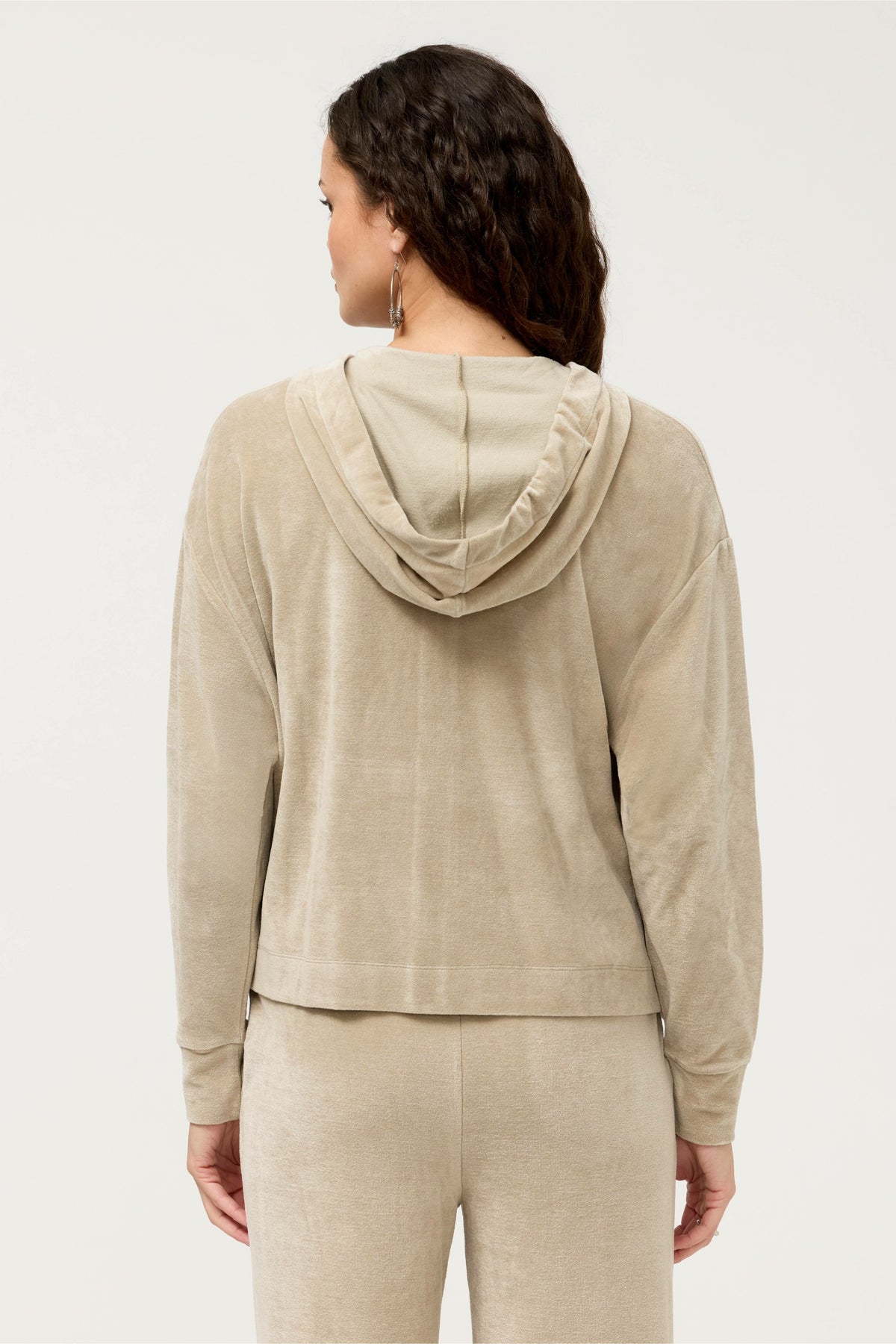 ESSENTIALS VELOUR LONG SLEEVE ZIP FRONT HOODIE