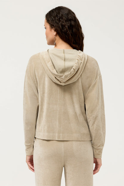 ESSENTIALS VELOUR LONG SLEEVE ZIP FRONT HOODIE