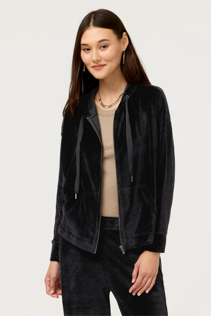 ESSENTIALS VELOUR LONG SLEEVE ZIP FRONT HOODIE