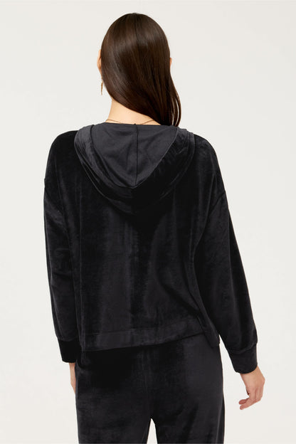 ESSENTIALS VELOUR LONG SLEEVE ZIP FRONT HOODIE