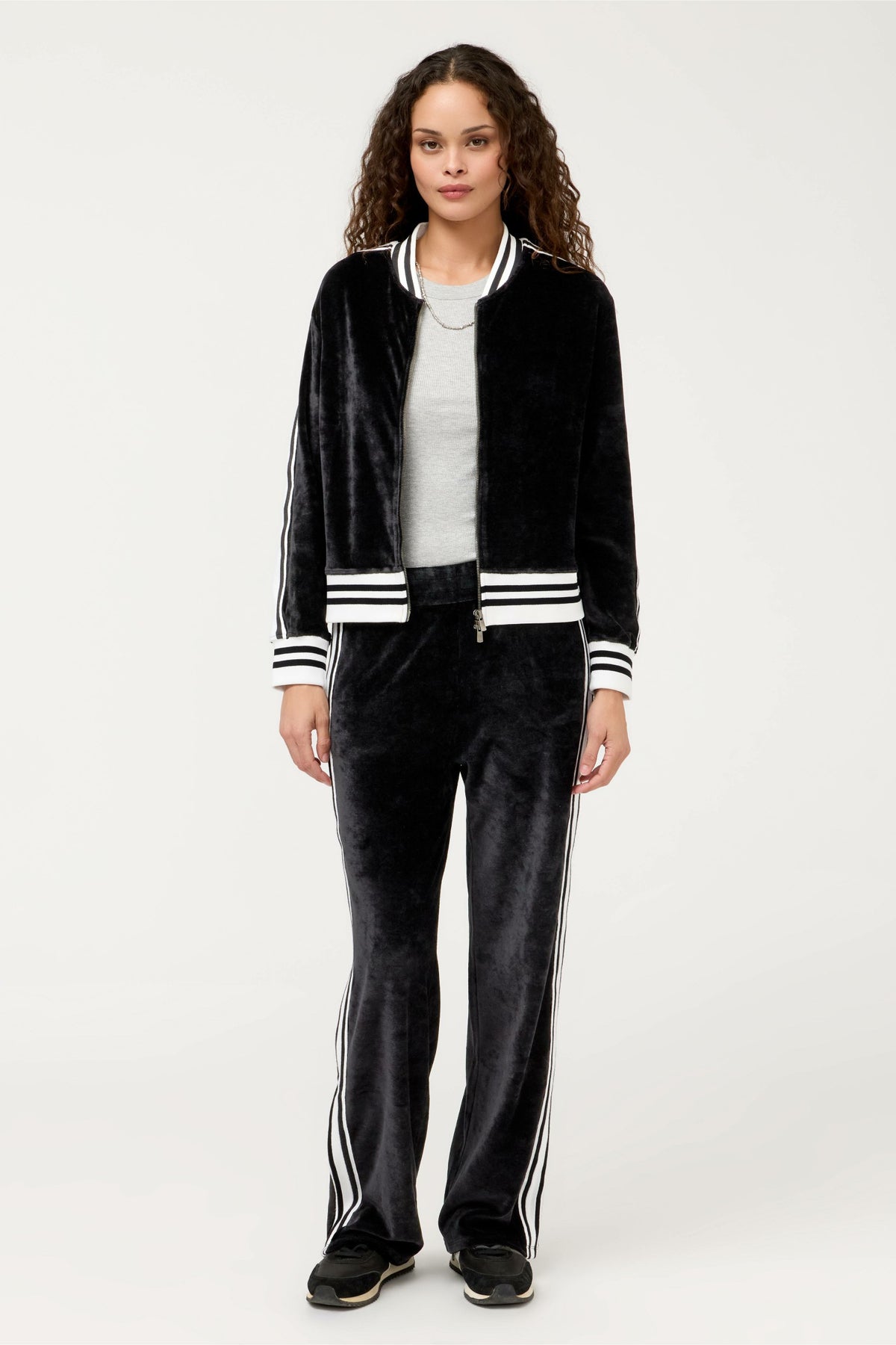 ESSENTIALS VELOUR PANT WITH STRIPE DETAIL