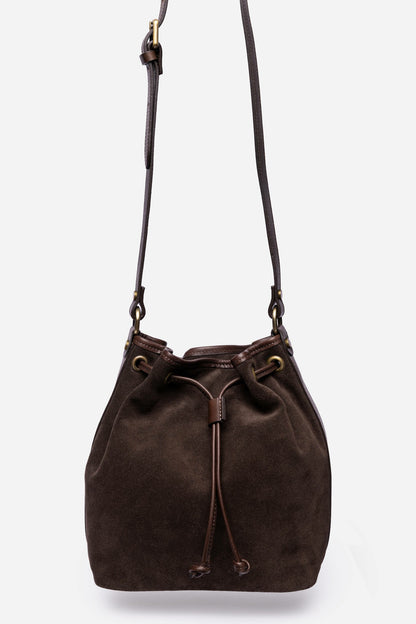 ITALIAN SUEDE CINCH CROSSBODY BUCKETBAG