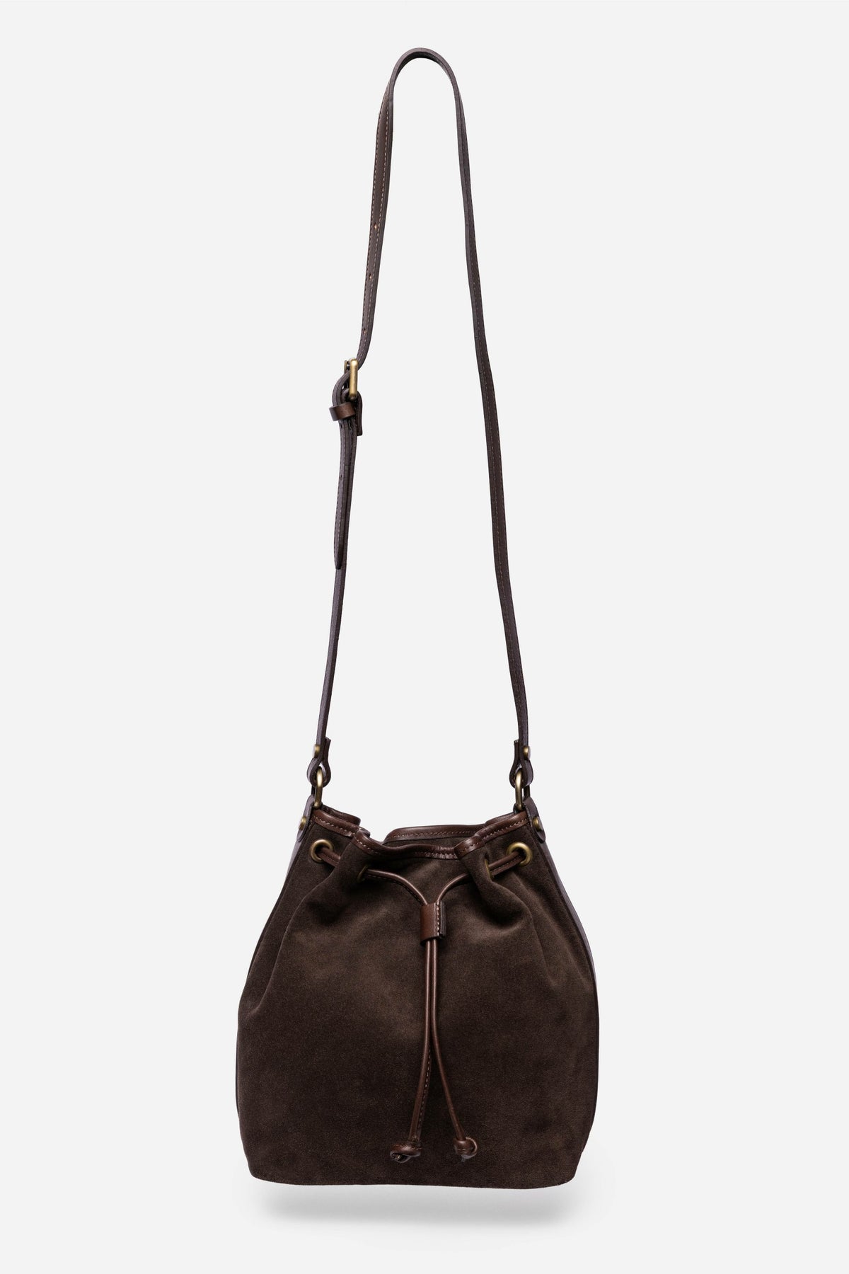 ITALIAN SUEDE CINCH CROSSBODY BUCKETBAG