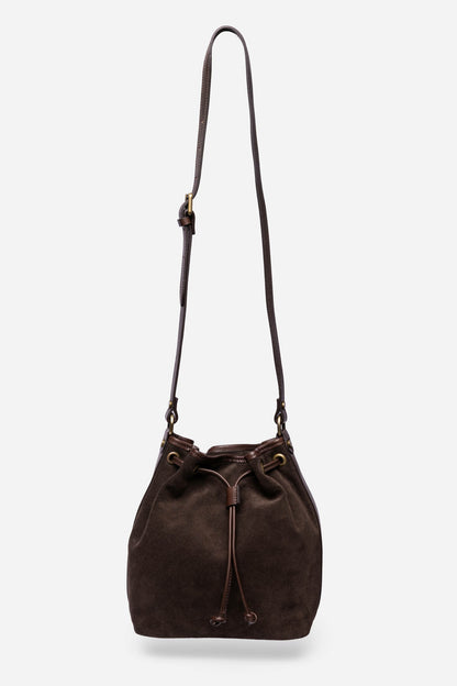 ITALIAN SUEDE CINCH CROSSBODY BUCKETBAG