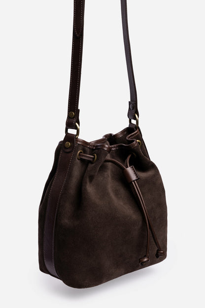 ITALIAN SUEDE CINCH CROSSBODY BUCKETBAG