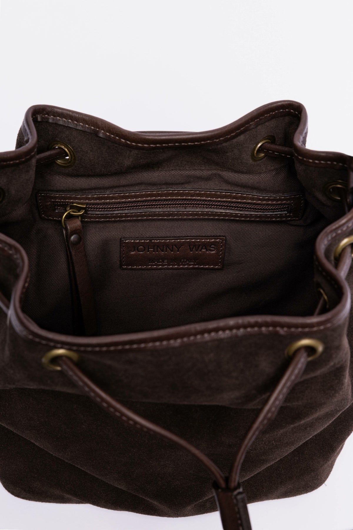 ITALIAN SUEDE CINCH CROSSBODY BUCKETBAG