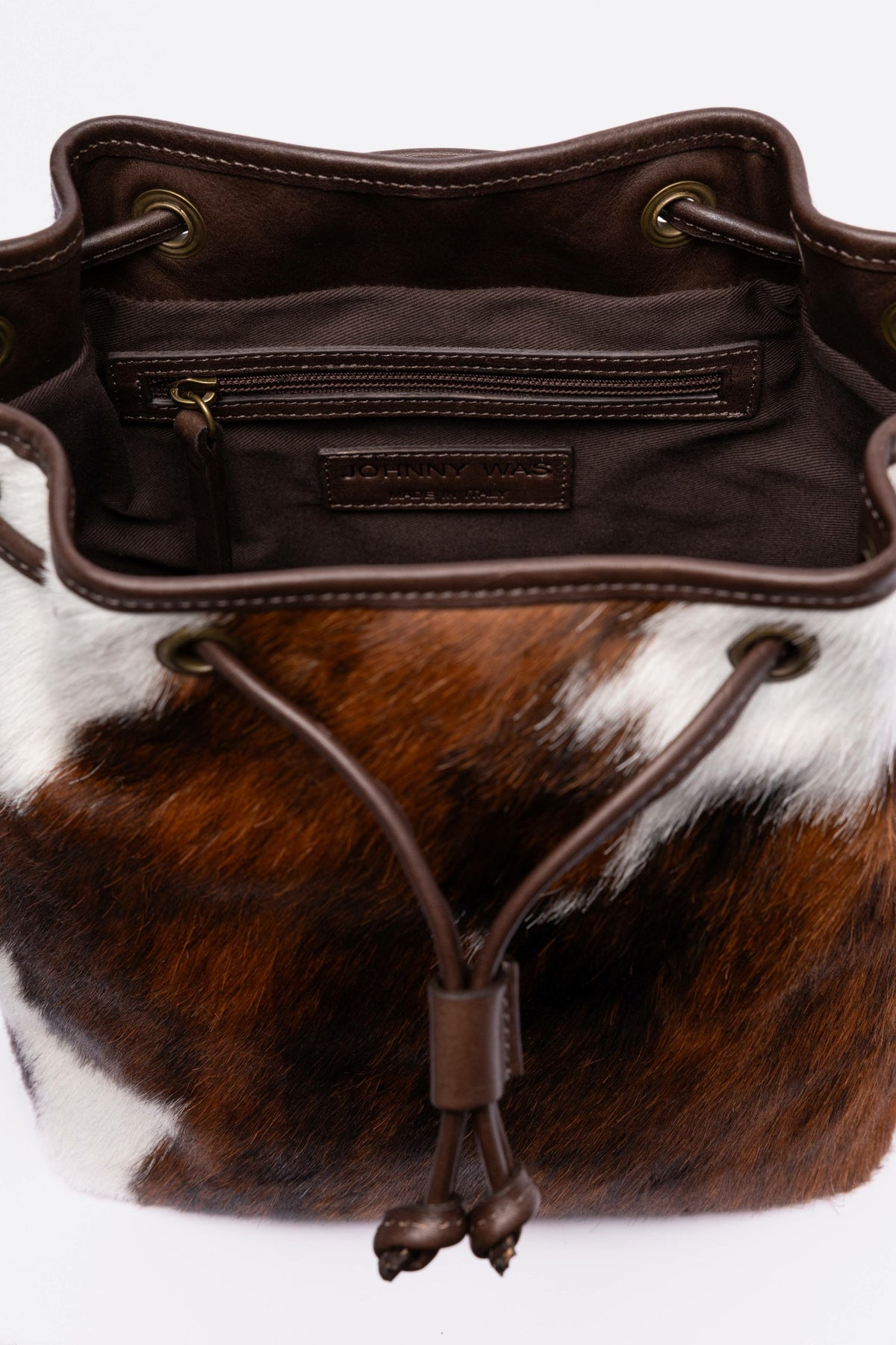 ITALIAN CALF HAIR CINCH CROSSBODY BUCKET
