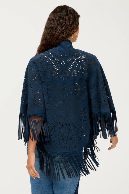 LASER CUT ITALIAN SUEDE PONCHO