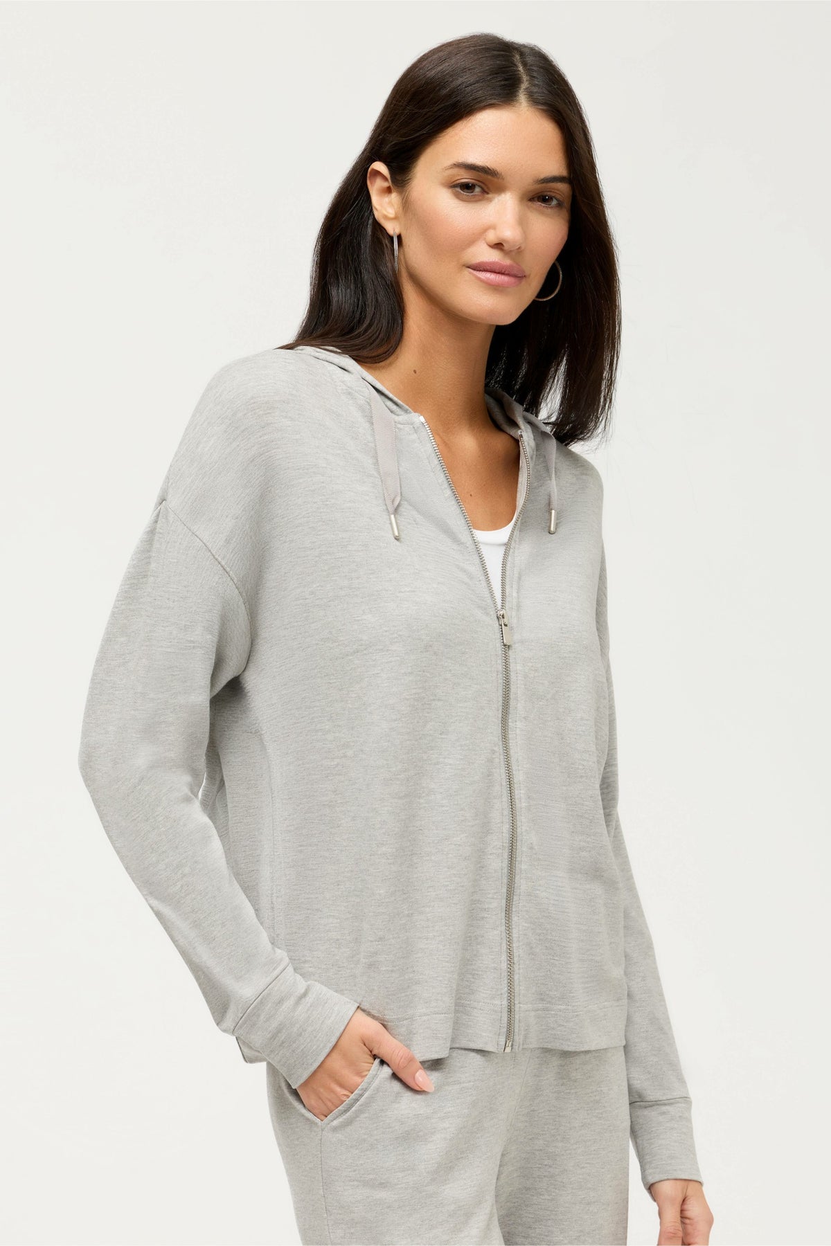 ESSENTIALS SEMI RELAXED LONG SLEEVE ZIP FRONT HOODIE