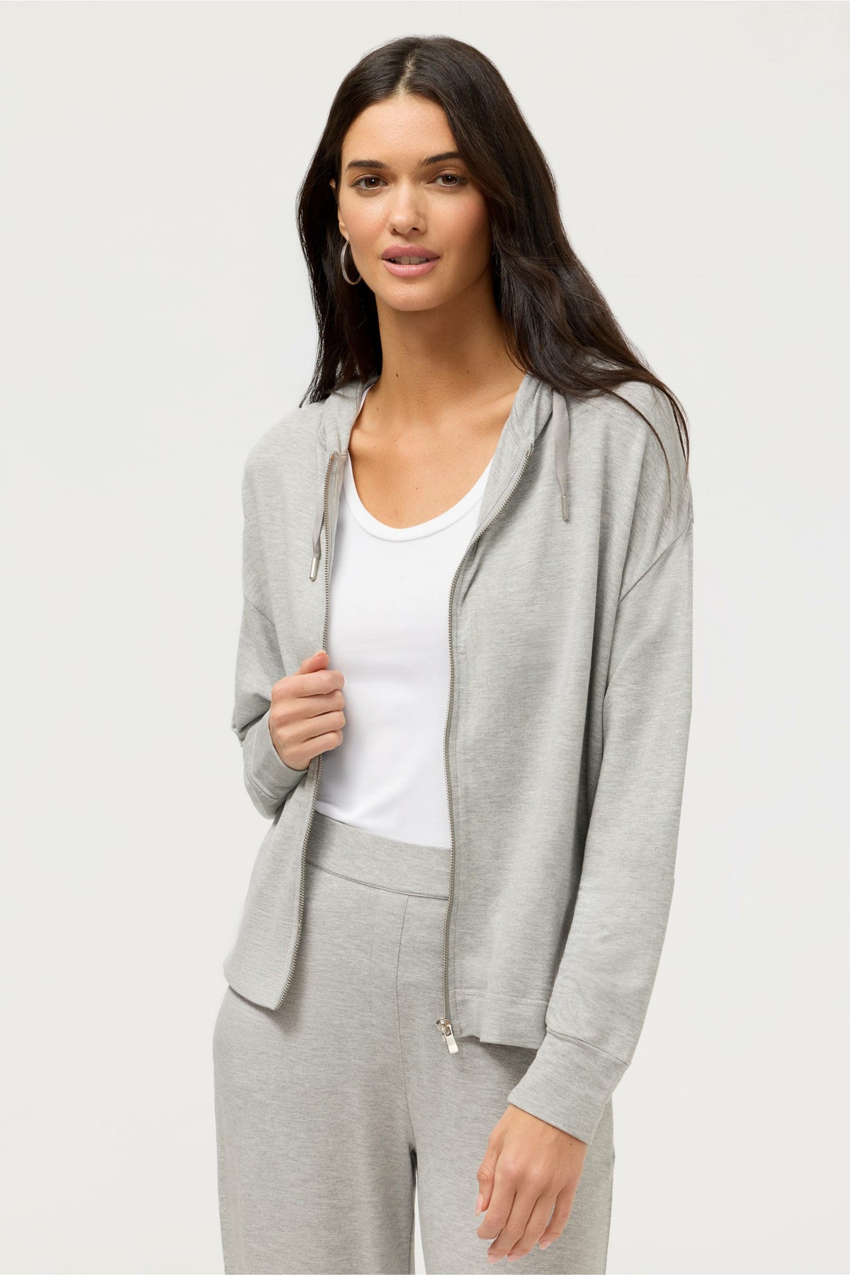 ESSENTIALS SEMI RELAXED LONG SLEEVE ZIP FRONT HOODIE