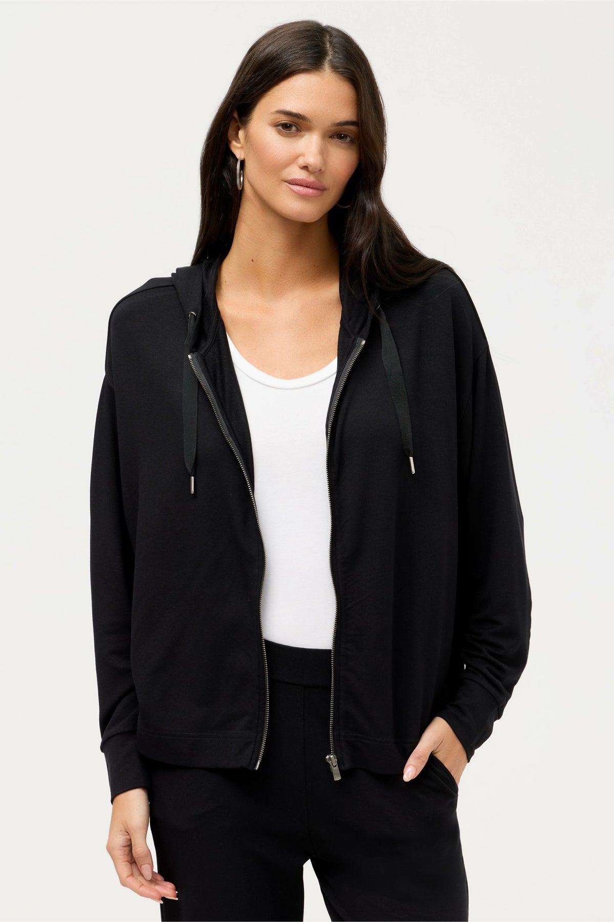 ESSENTIALS SEMI RELAXED LONG SLEEVE ZIP FRONT HOODIE