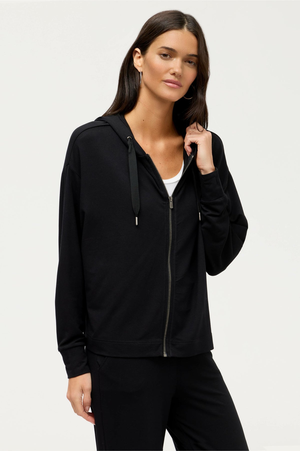 ESSENTIALS SEMI RELAXED LONG SLEEVE ZIP FRONT HOODIE