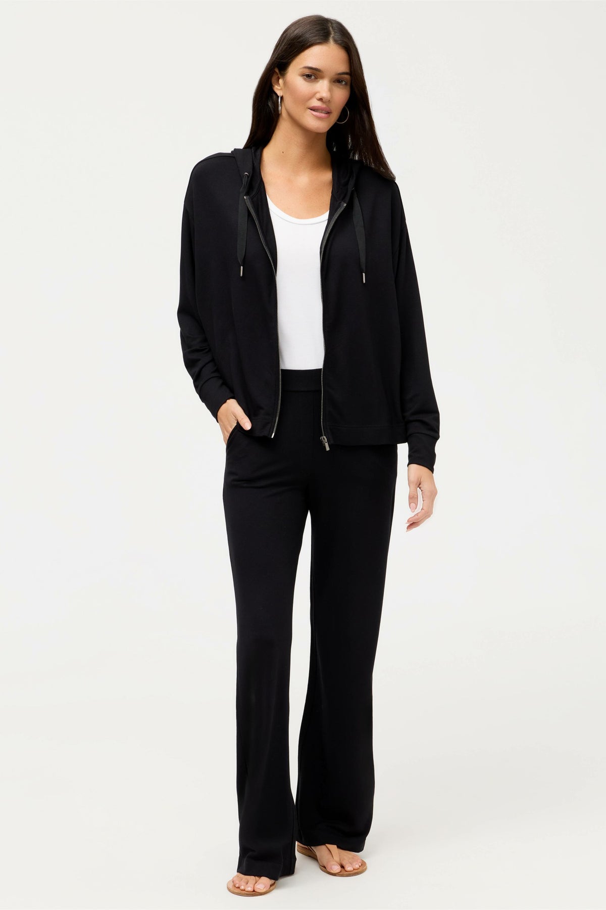 ESSENTIALS SEMI RELAXED LONG SLEEVE ZIP FRONT HOODIE