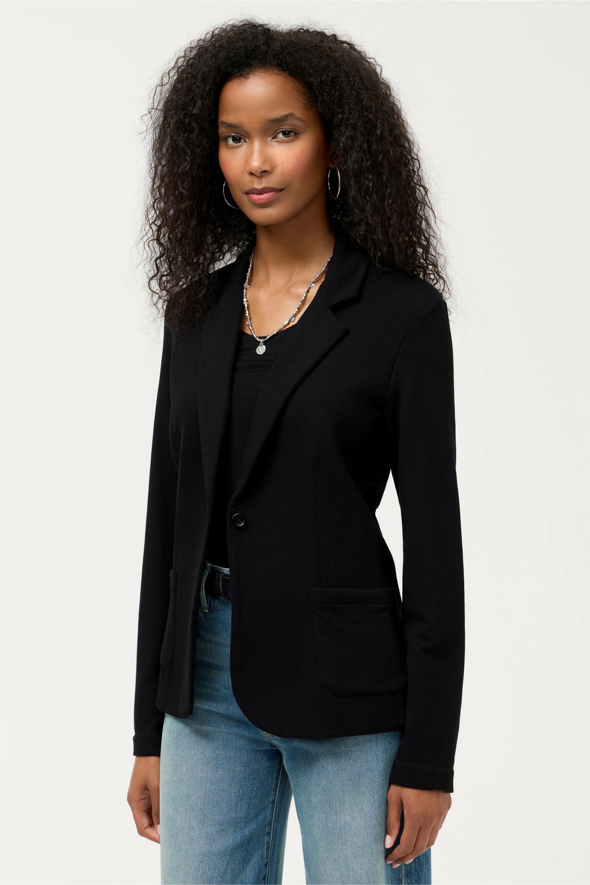 ESSENTIALS FRENCH TERRY ONE BUTTON BLAZER