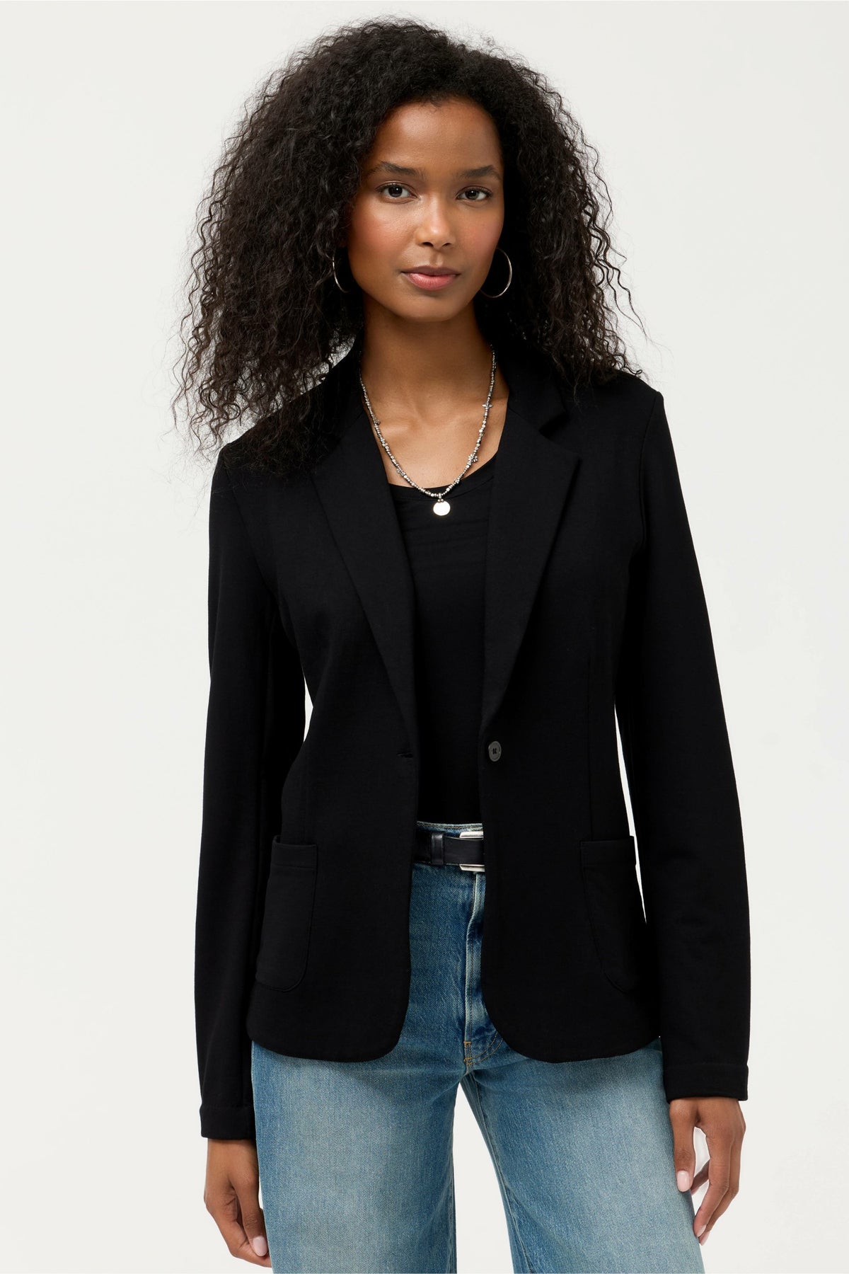 ESSENTIALS FRENCH TERRY ONE BUTTON BLAZER