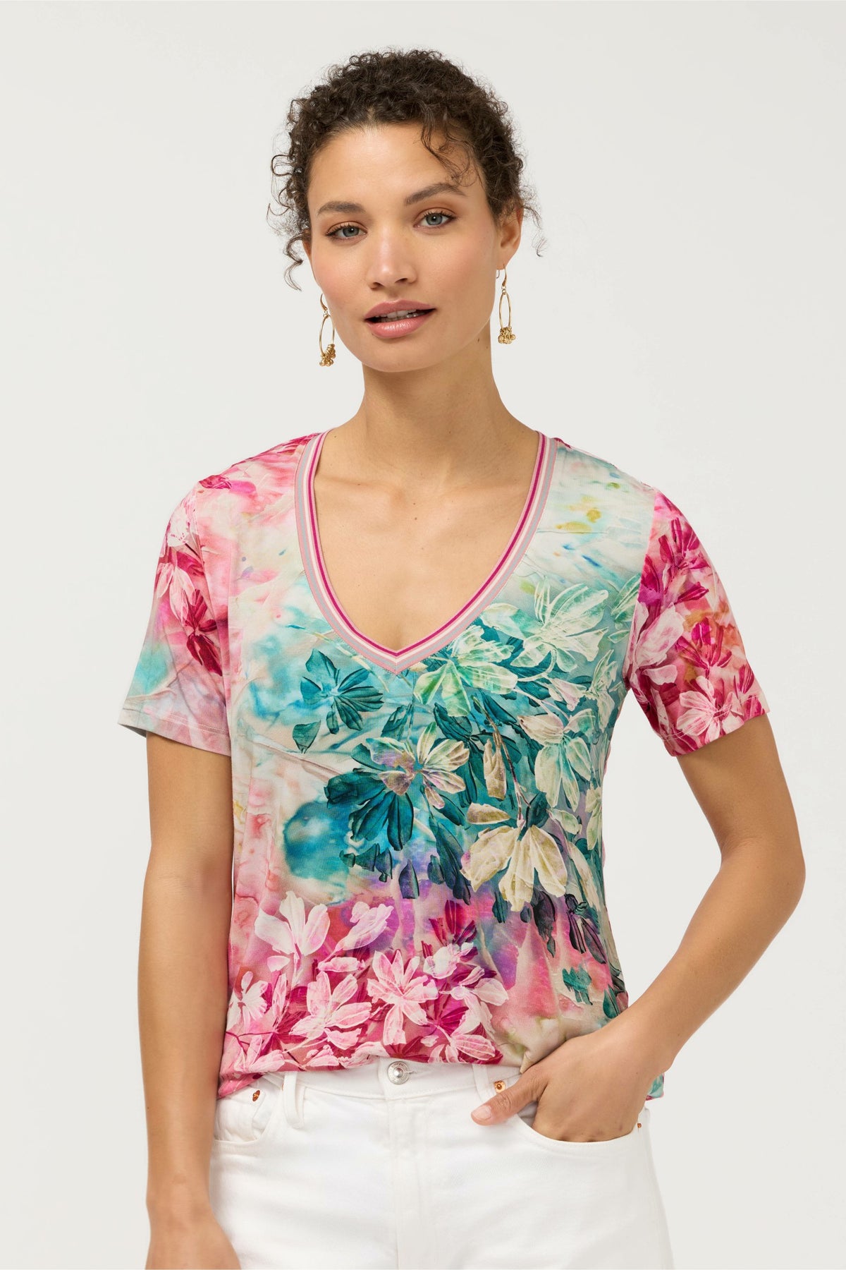 The Janie Favorite Short Sleeve V-Neck Swing Tee