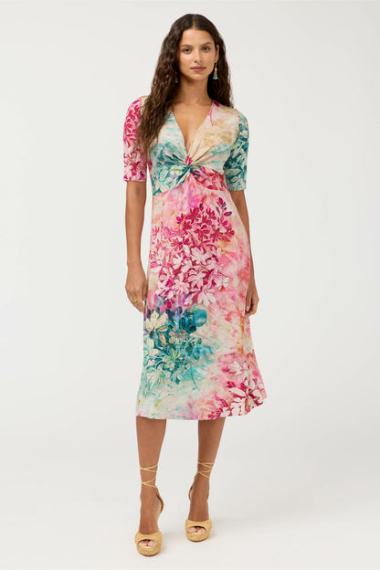 THE JANIE FAVORITE TWIST FRONT MIDI SWING DRESS