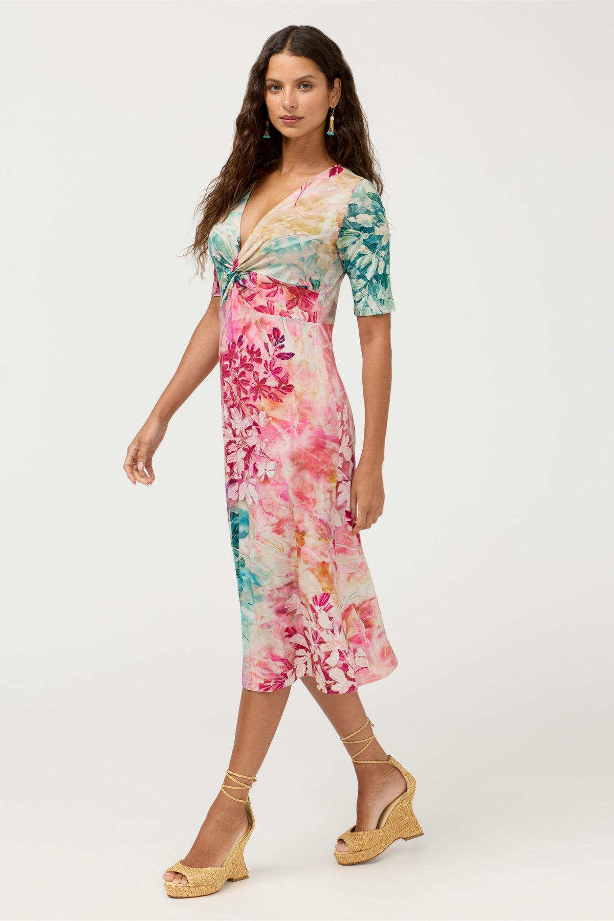 THE JANIE FAVORITE TWIST FRONT MIDI SWING DRESS