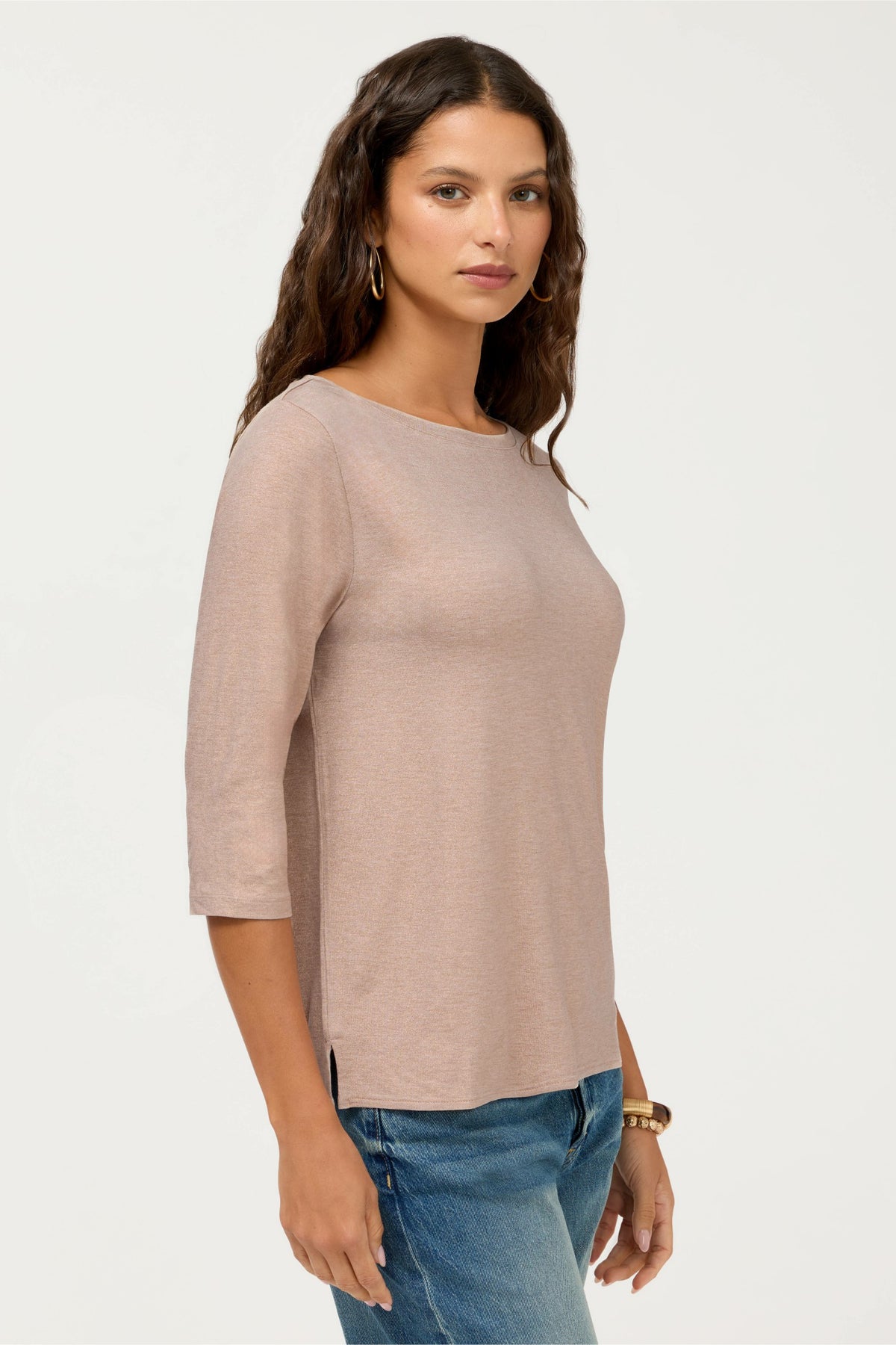 ESSENTIALS METALLIC 3/4 SLEEVE BOATNECK