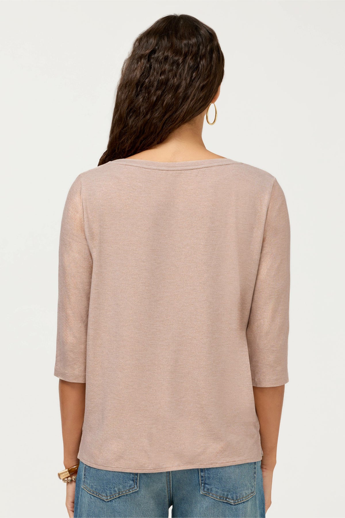 ESSENTIALS METALLIC 3/4 SLEEVE BOATNECK