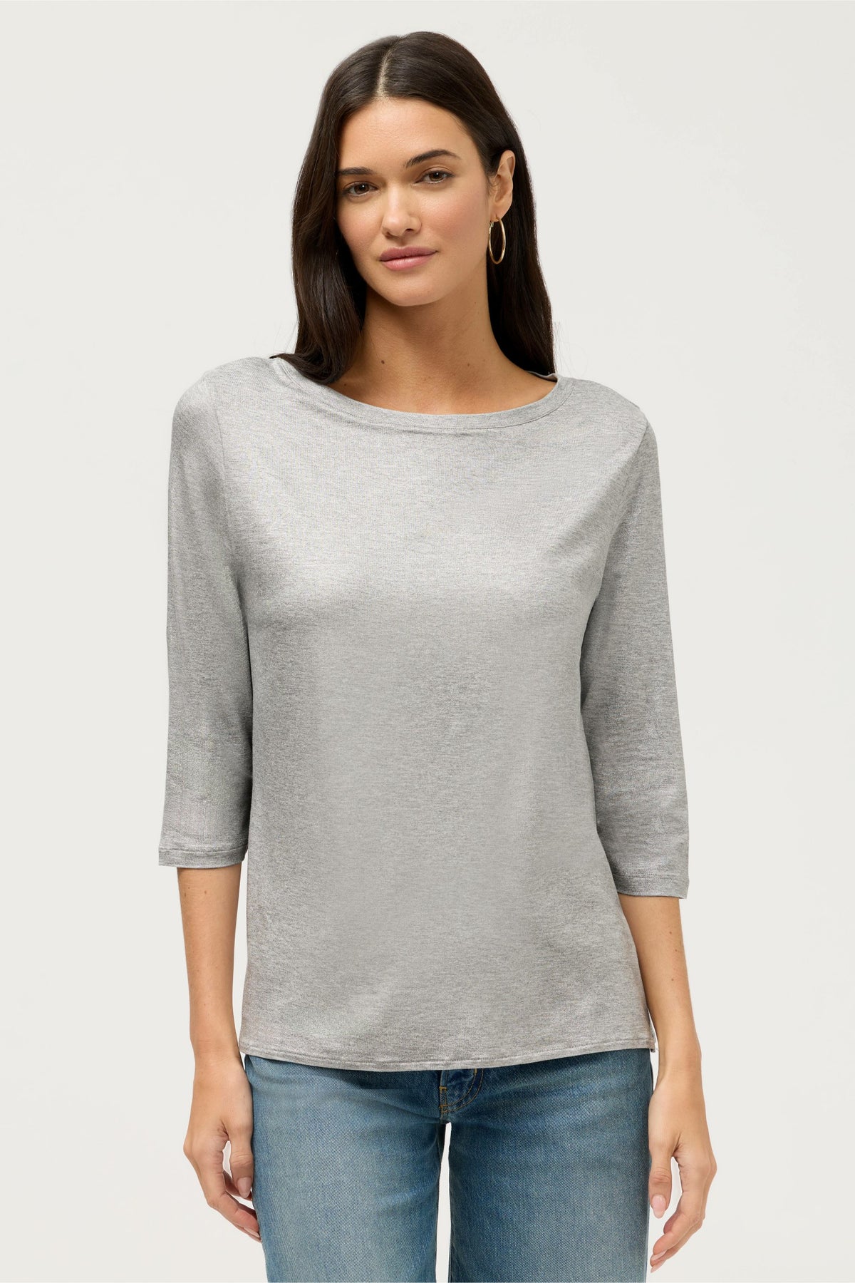 ESSENTIALS METALLIC 3/4 SLEEVE BOATNECK