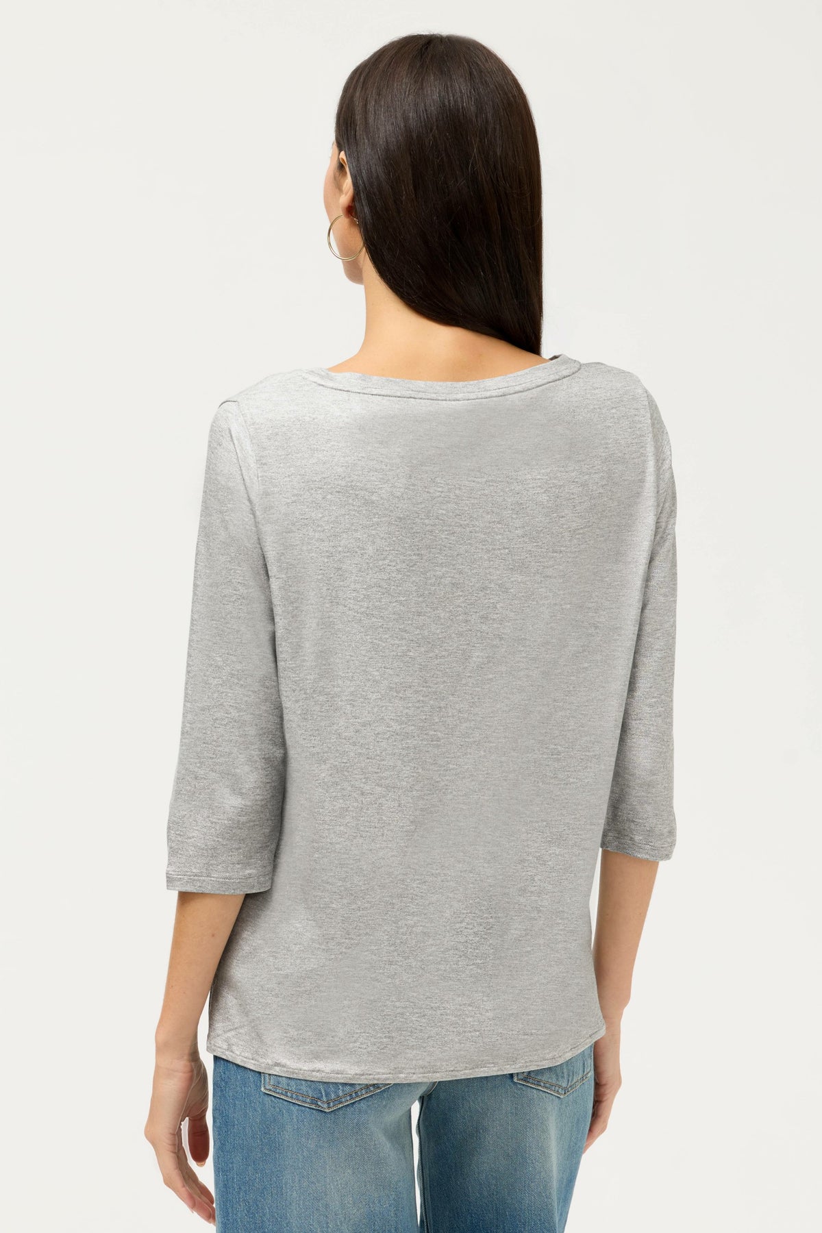 ESSENTIALS METALLIC 3/4 SLEEVE BOATNECK