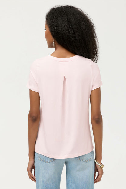 ESSENTIALS SHORT SLEEVE PLEAT BACK CREW NECK