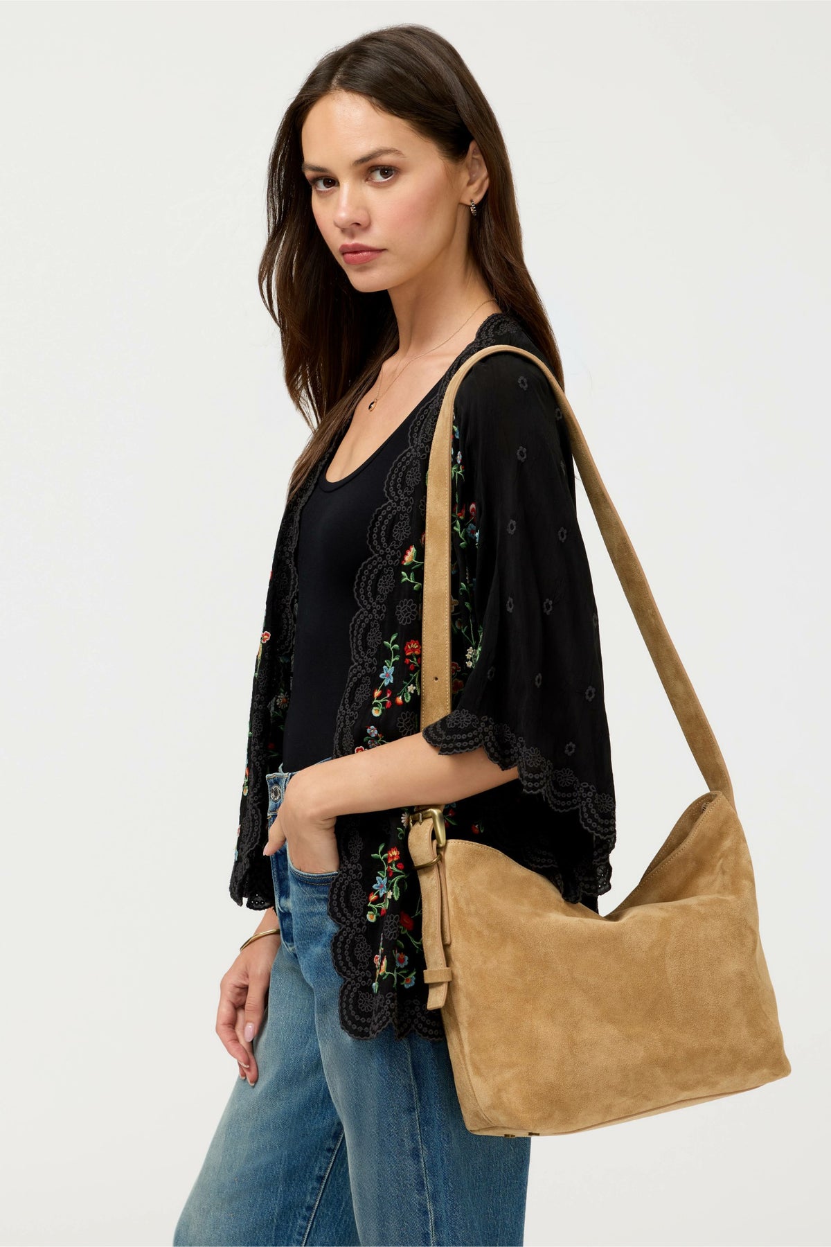 ITALIAN SUEDE CROSSBODY BUCKET BAG