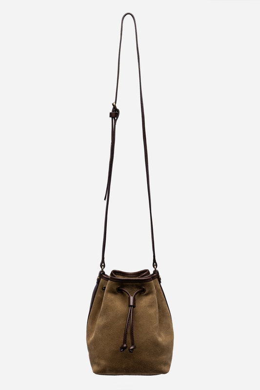 ITALIAN SUEDE CONTRAST TRIM BUCKET BAG