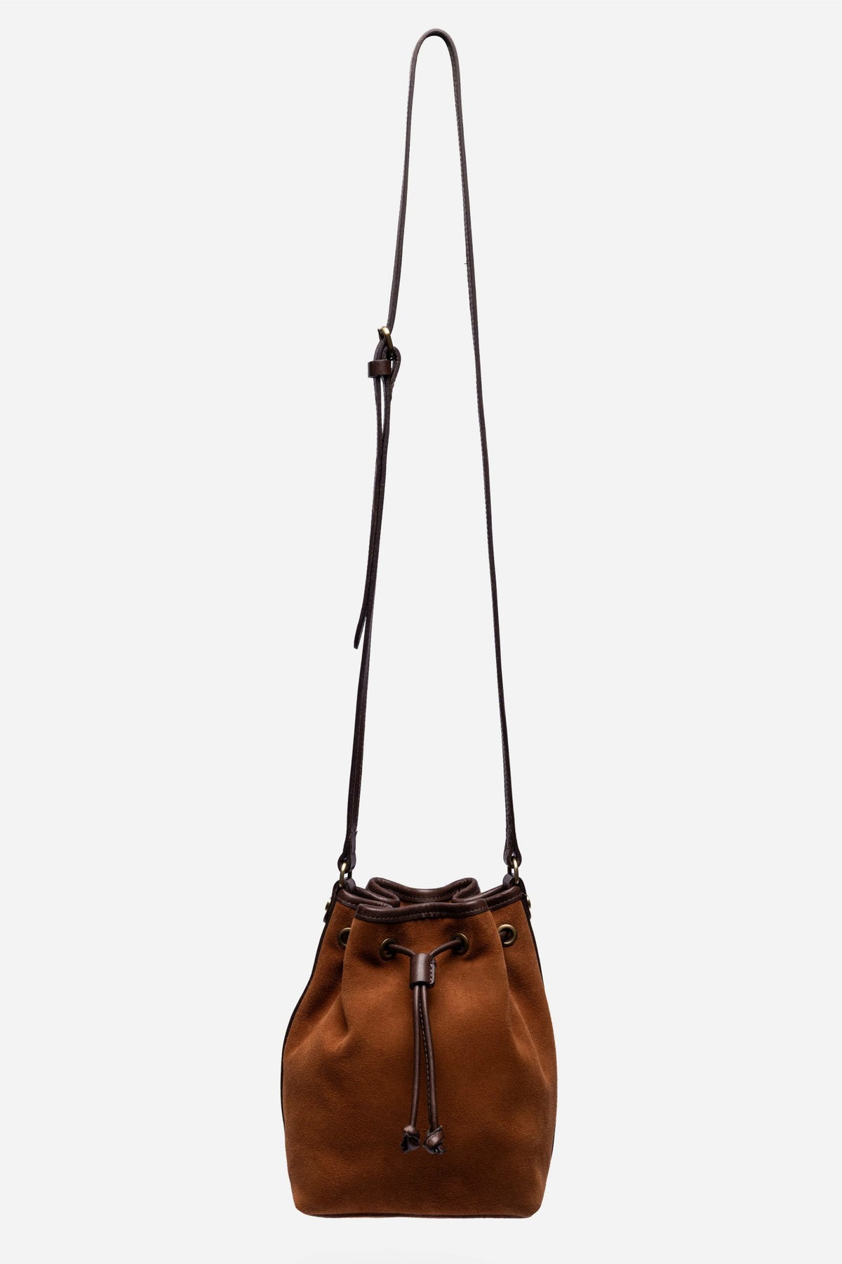 ITALIAN SUEDE CONTRAST TRIM BUCKET BAG