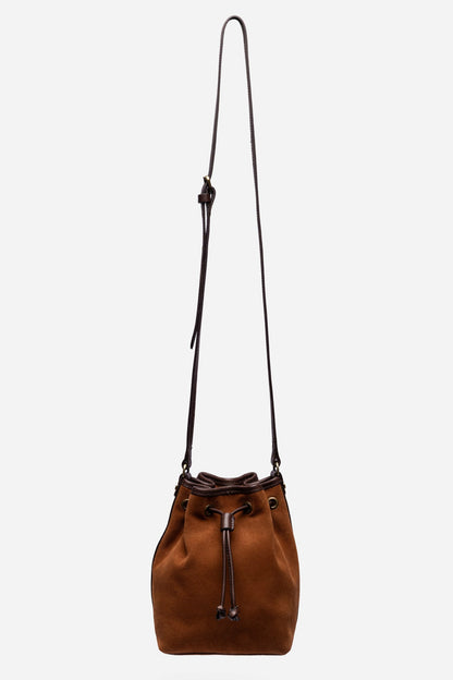 ITALIAN SUEDE CONTRAST TRIM BUCKET BAG