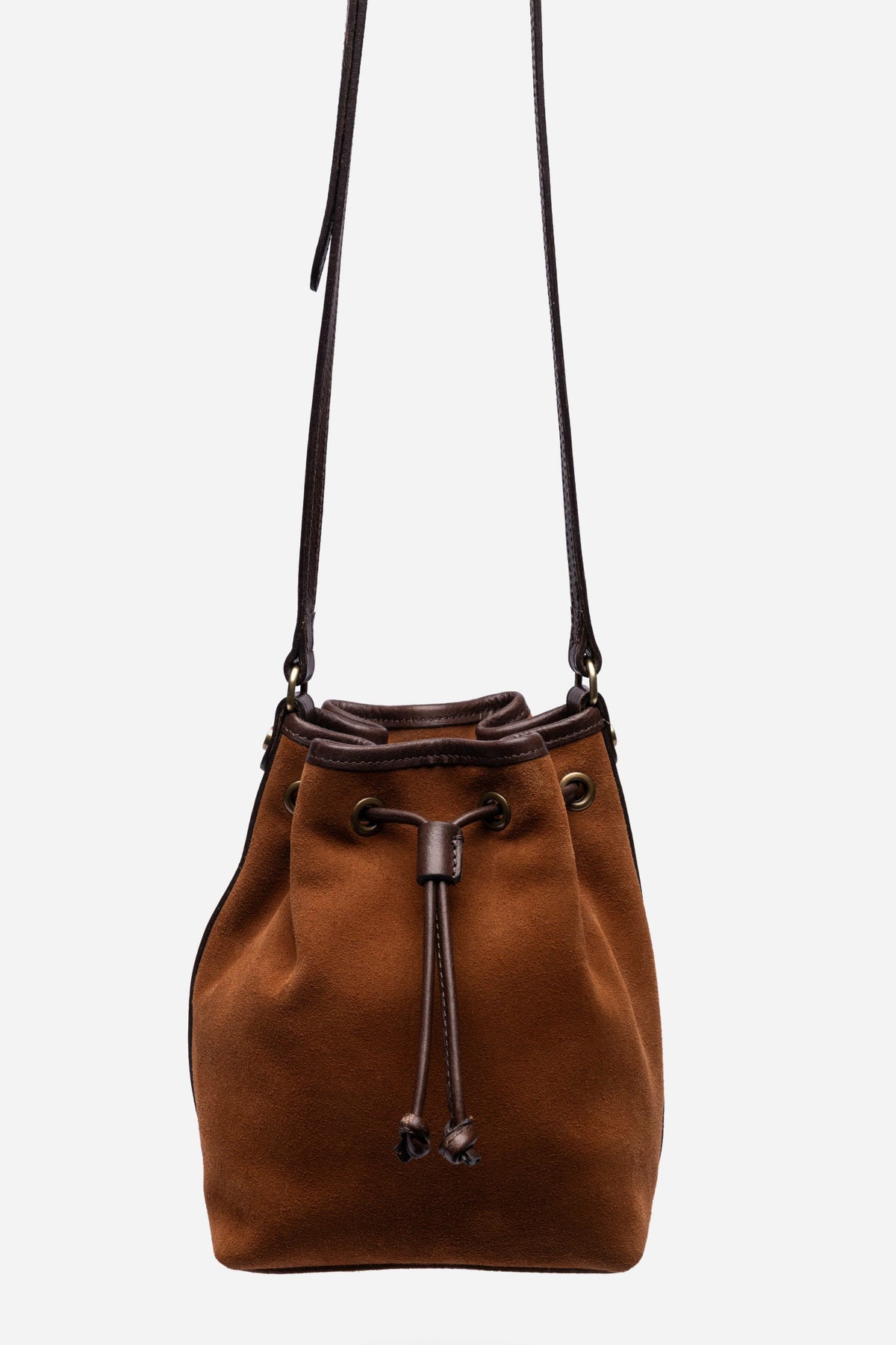 ITALIAN SUEDE CONTRAST TRIM BUCKET BAG