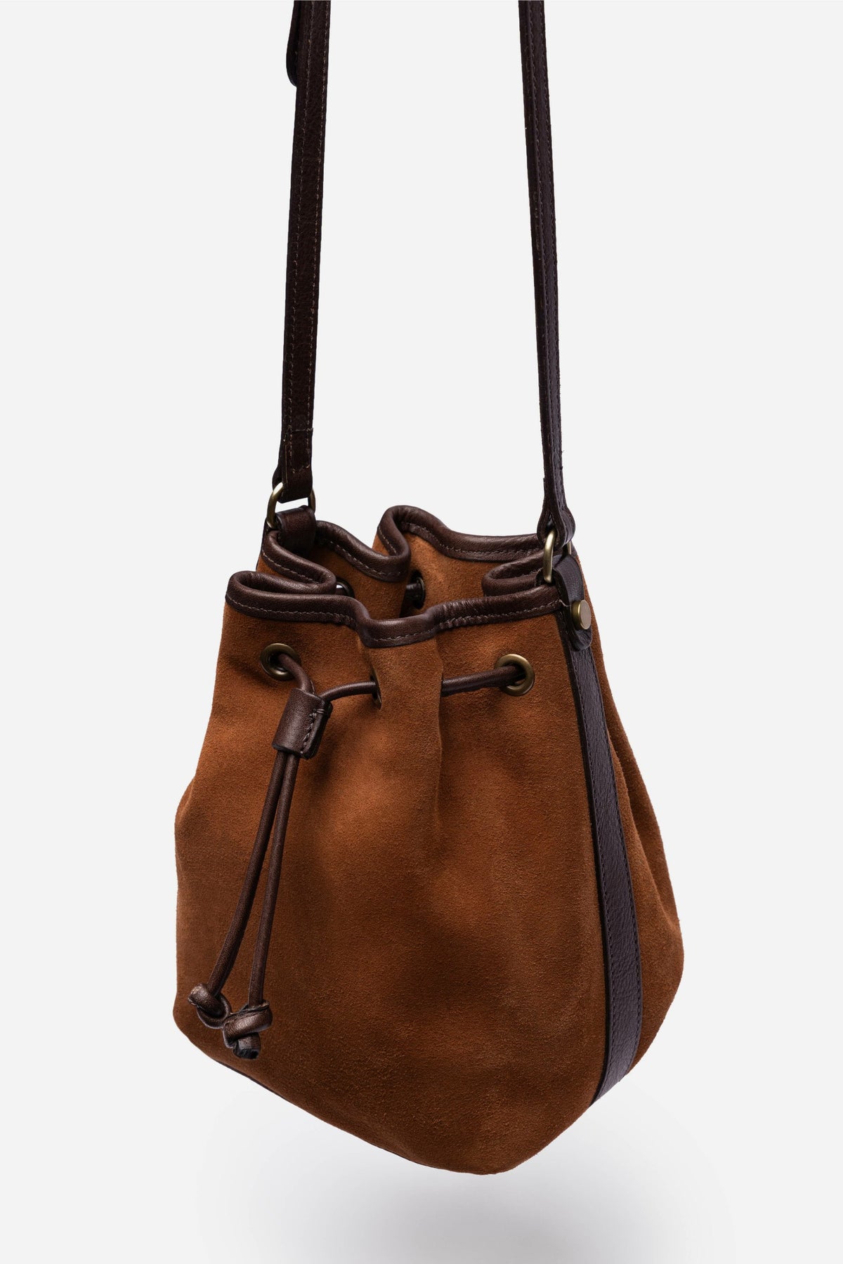 ITALIAN SUEDE CONTRAST TRIM BUCKET BAG