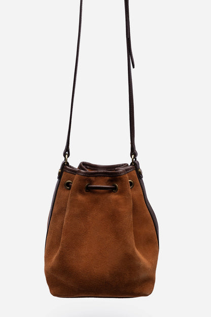 ITALIAN SUEDE CONTRAST TRIM BUCKET BAG