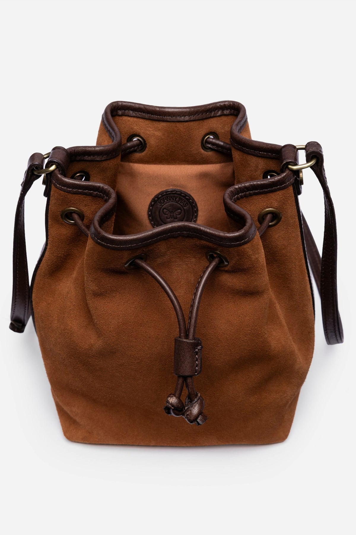ITALIAN SUEDE CONTRAST TRIM BUCKET BAG